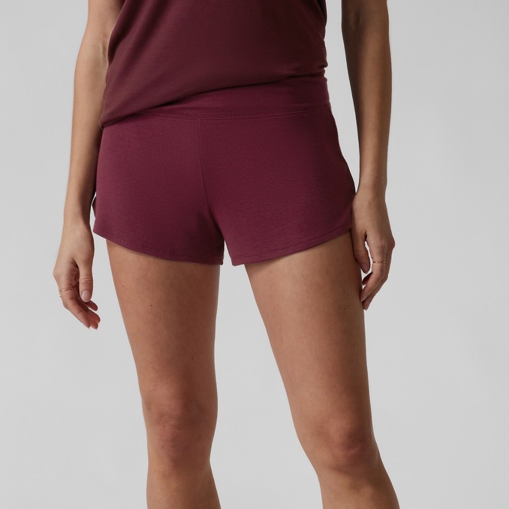 Athleta Well Rested Ribbed Sleep Shorts - Maroon/Medium